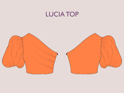 LUCIA Top - One shoulder puffy sleeve top  | Top sewing pattern | Asymetrical summer top , short top, women Top digital sewing Pattern PDF