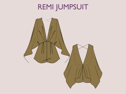 REMI Jumpsuit - Comfy Playsuit pattern| Deep V Neckline | Women ROMPO boho pattern| open puffy Sleeve dress, Short dress| sewing Pattern PDF