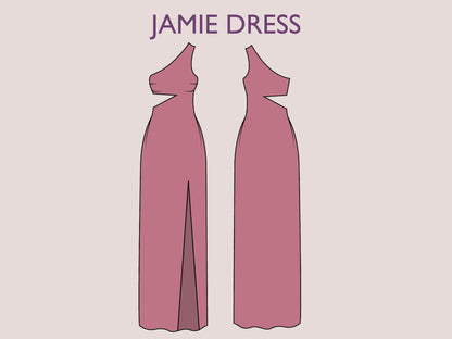 JAMIE Dress - one shoulder dress | slit dress | Women dress | one piece  | cutout dress | Sleeveless | sewing pattern pdf