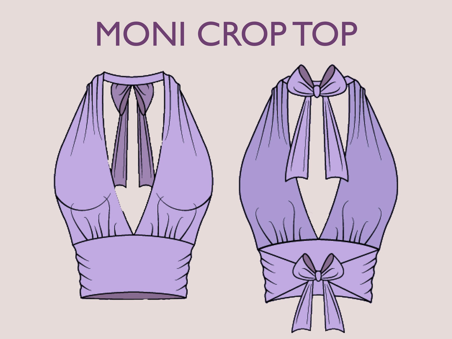 MONI Crop Top - Bustier Crop top | Halter top pattern | Sleeveless, Cutout, Bow tie straps | women Top digital sewing Pattern PDF crop top
