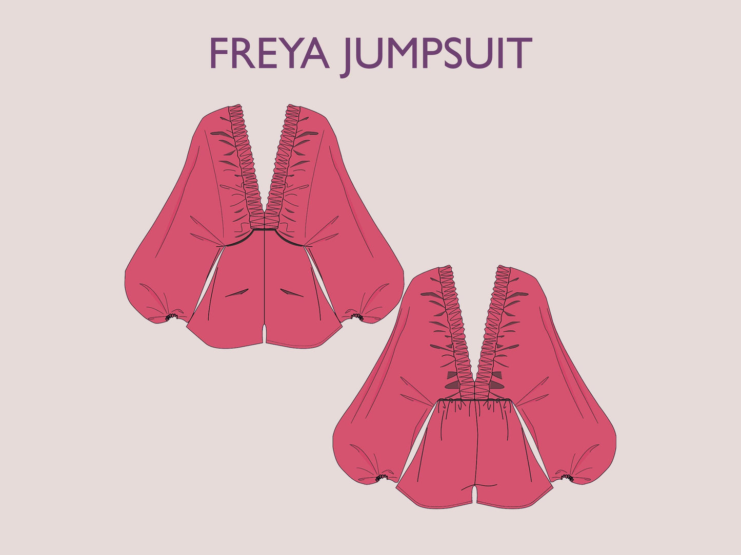 FREYA Jumpsuit - Bustier pattern | Deep V Neckline | Women skirt jumpsuit pattern| Puffy Sleeves, short dress| sewing Pattern PDF long puff