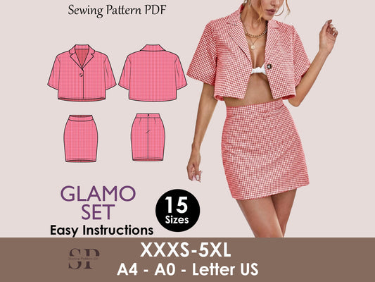 GLAMO Set - Shirt & skirt | Summer Dress | Women dress pattern| Half Sleeve dress, Short dress| sewing Pattern PDF jacket skirt combo