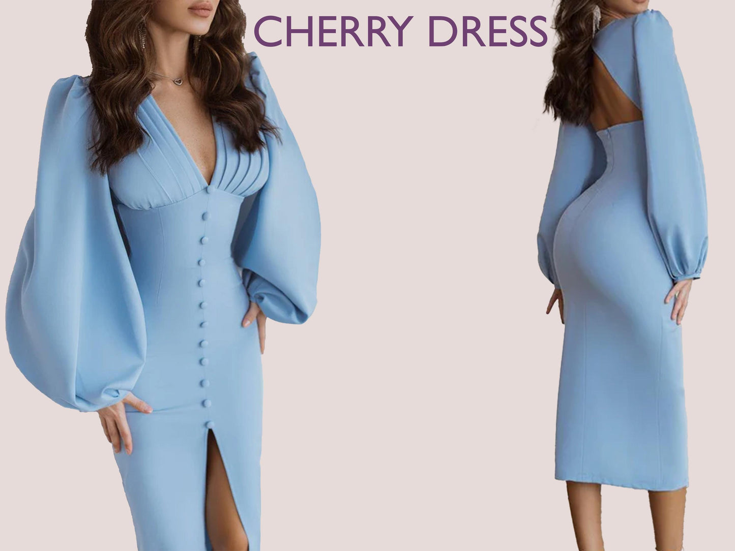 CHERRY Dress - puffy sleeve dress| Long Sleeve | Women dress pattern| Stylish| one piece | Fancy| V neck dress
