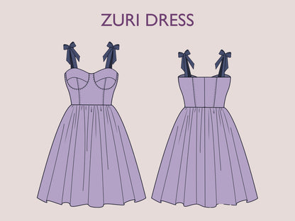 ZURI Dress- Bustier dress | Sleeveless | Women summer dress sewing pattern | corset dress Mini skirt dress  | PDF. wedding, party dress