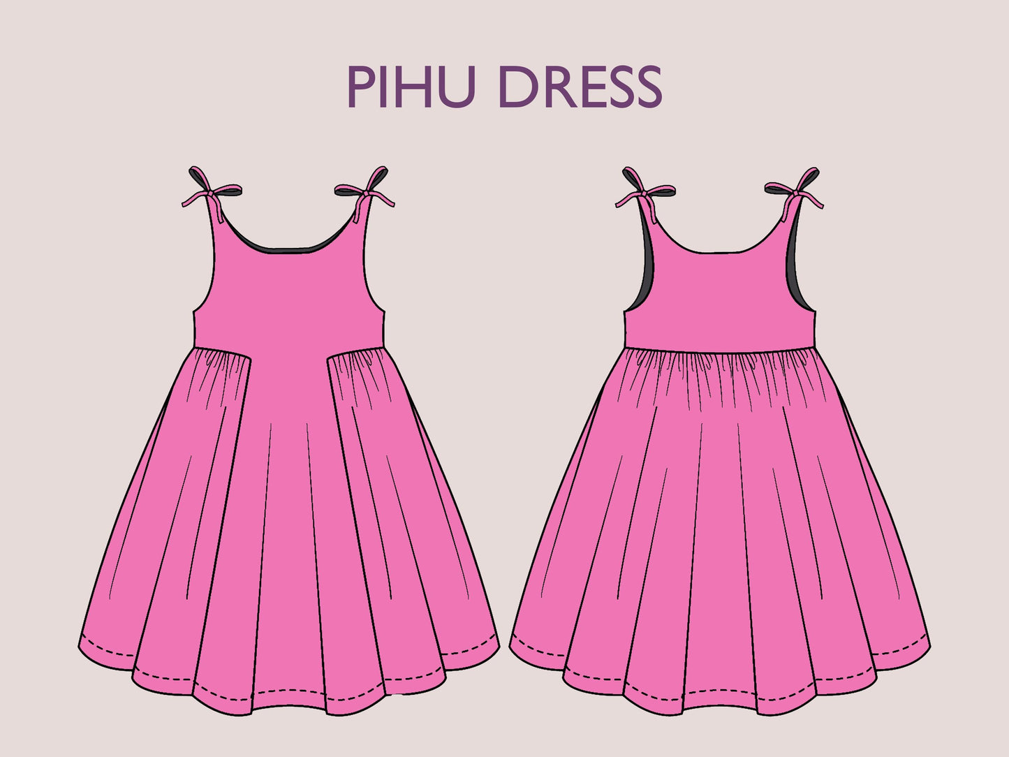 PIHU Dress - fairy bow strap| Puffy one piece | Round neck| Sleeveless | sewing pattern