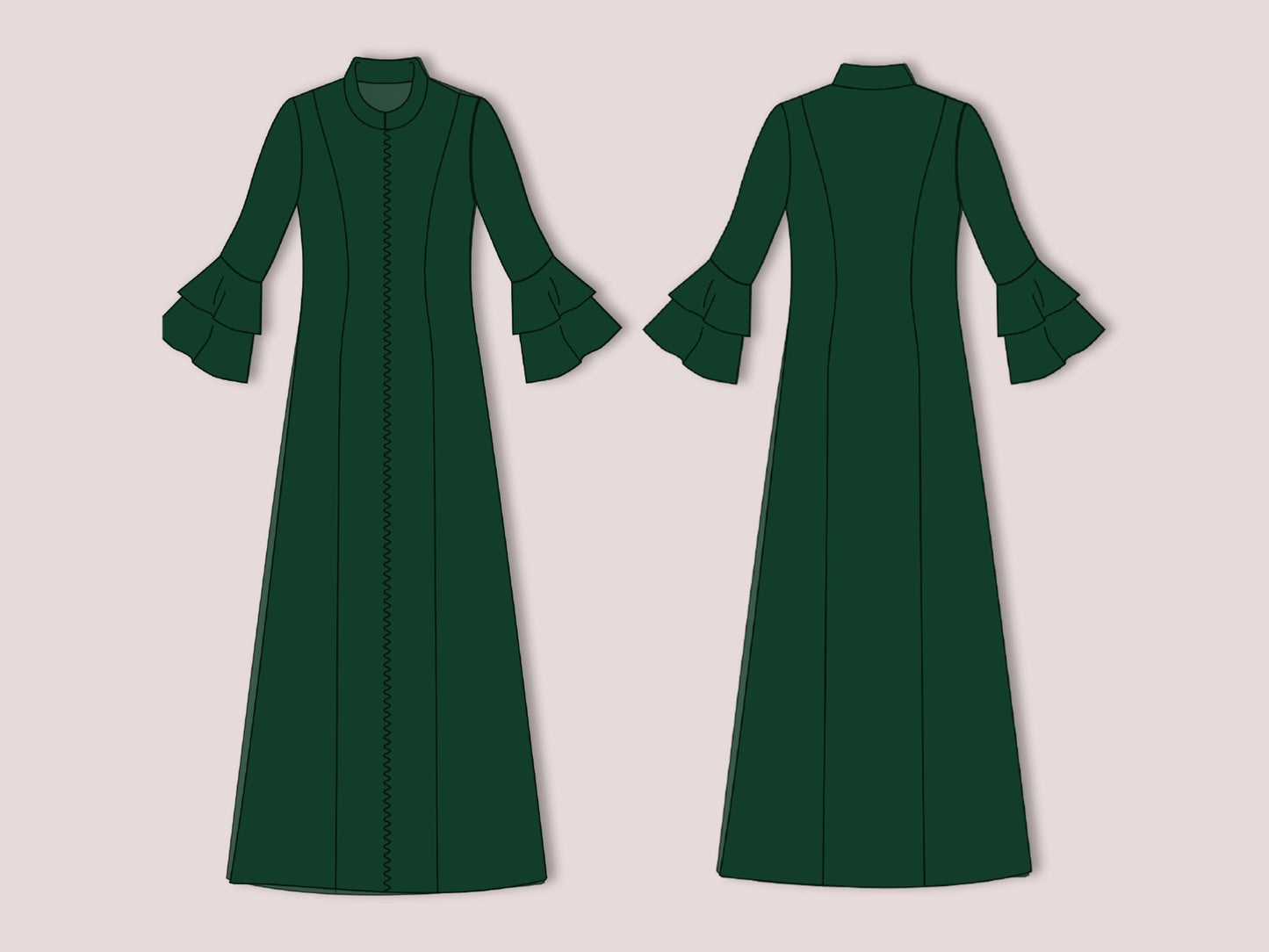 African Maxi Dress Sewing Pattern PDF | Dashiki Style Long Dress | Flared Sleeve & Front Zipper