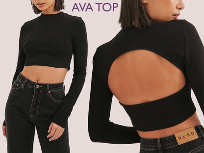 AVA Top - Turtleneck & Mock Neck Top | Back cut out crop top sewing pattern | Women TOP dress pattern|  | High neck  girl sewing pattern pdf