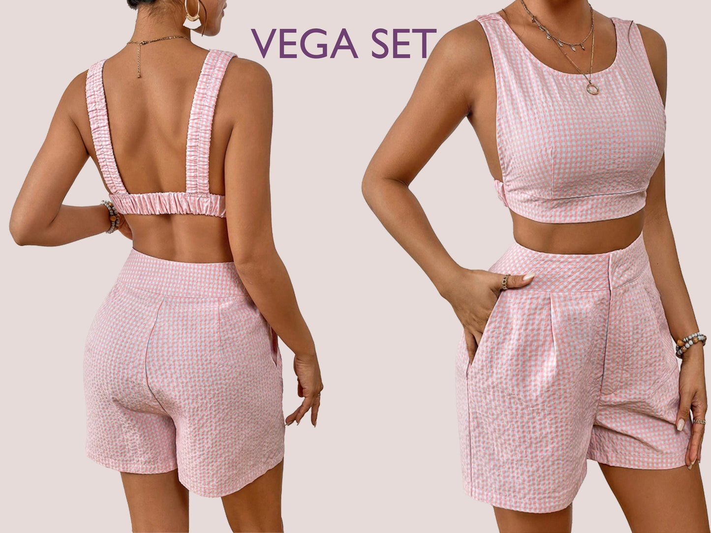 VEGA Set - Backless crop top | high waist short | Women dress pattern| Sleeveless dress, Short dress|   sewing Pattern PDF