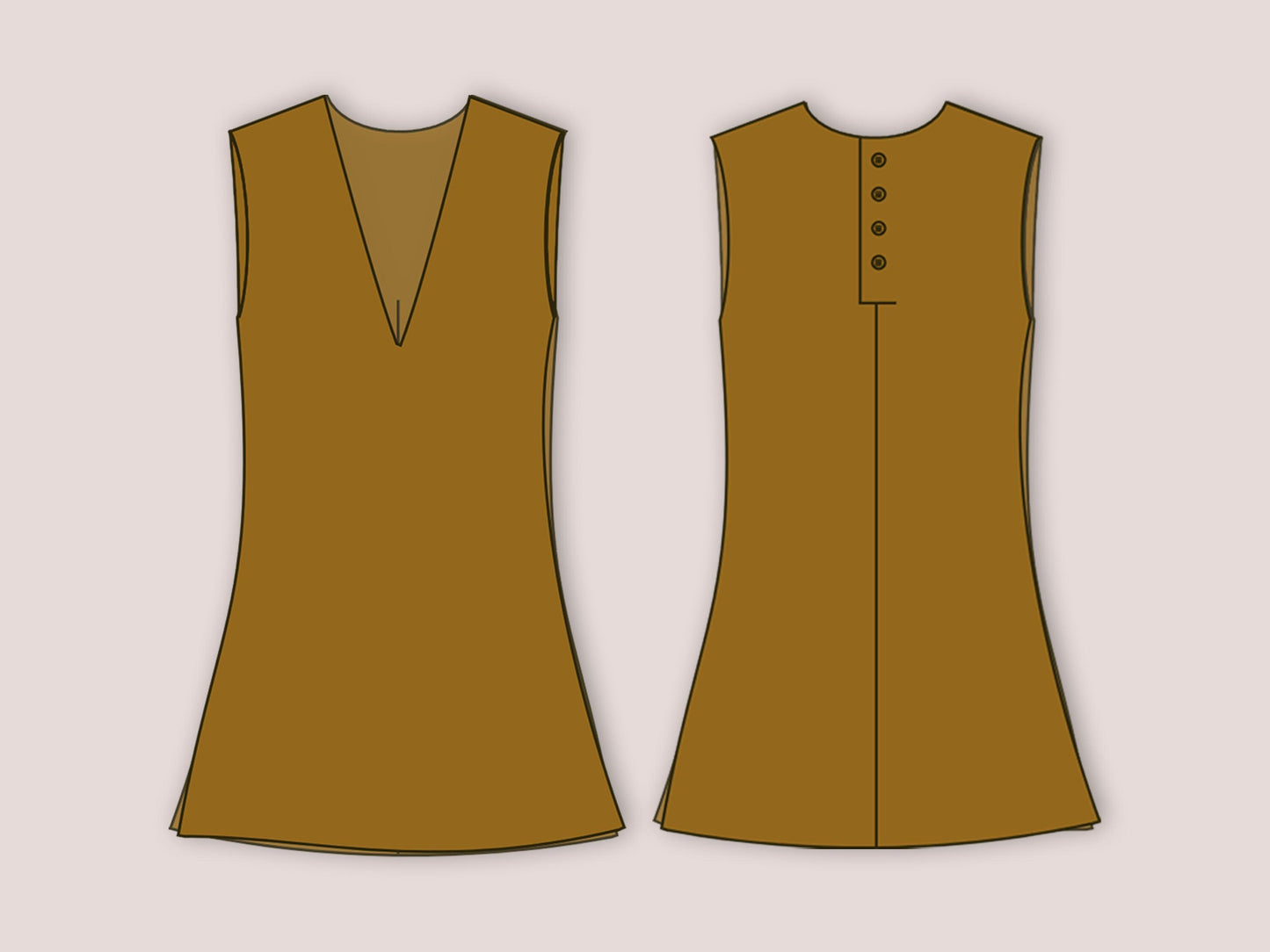 Mini Dress Sewing Pattern, Sleeveless V-Neck Shift Linen PDF, Easy Summer Dress, Minimalist Travel Dress, XS–3XL