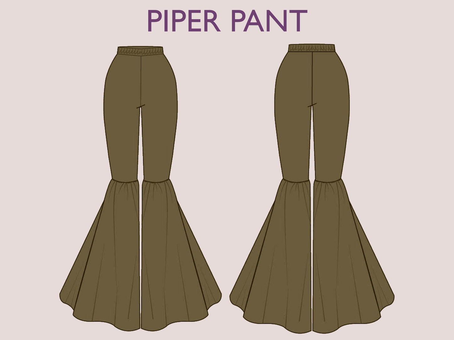 PIPER Pant Sewing Pattern | Wide leg bell bottom PDF | 70s, 90s pant| stretchy| casual| Women sewing pattern| Digital Pants Trousers