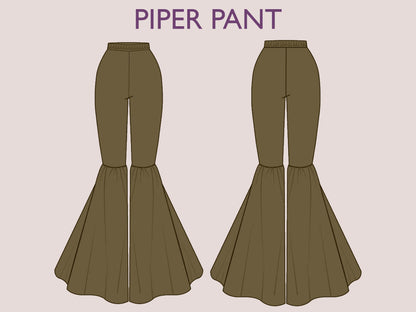 PIPER Pant Sewing Pattern | Wide leg bell bottom PDF | 70s, 90s pant| stretchy| casual| Women sewing pattern| Digital Pants Trousers