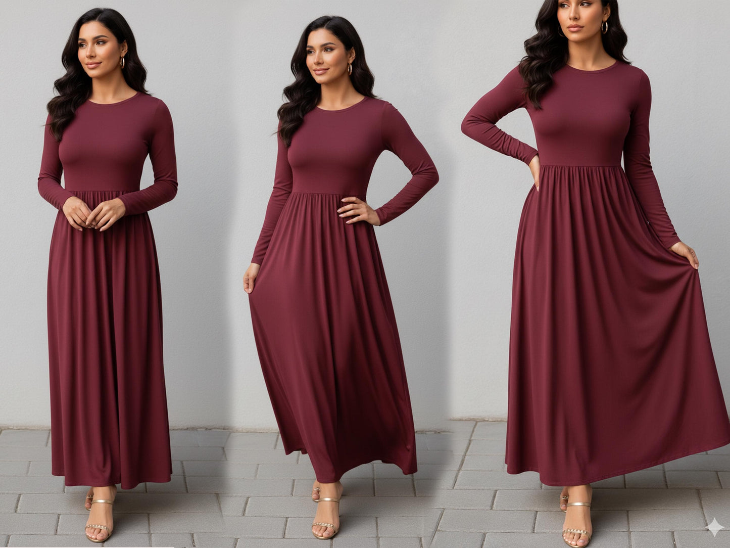 Long Sleeve Maxi Dress Sewing Pattern PDF | Modest Formal Gown XS-3XL | Gathered Waist Skirt