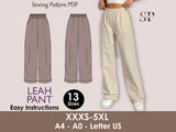 LEAH Pant PDF Sewing Pattern | Palazzo Pants | Elastic Waist | Wide Leg Pants | Digital Pattern | 13 Sizes XXXS–5XL| women sewing pattern