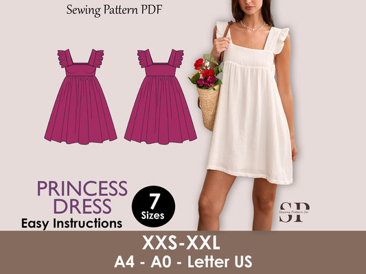 Princess Dress - Ruffled strap dress pattern | Women dress pattern| Short dress| one piece dress | summer dress pattern| Top pattern PDF