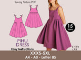 PIHU Dress - fairy bow strap| Puffy one piece | Round neck| Sleeveless | sewing pattern