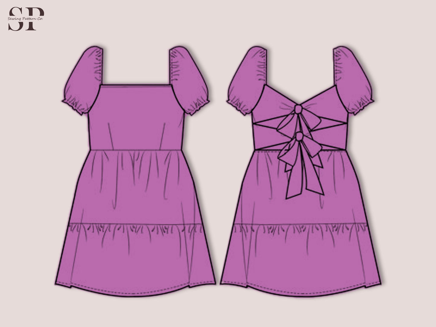 Back Tie Mini Dress Sewing Pattern, Puff Sleeve, Ruffle Tier, Backless Dress - XS-XXXL