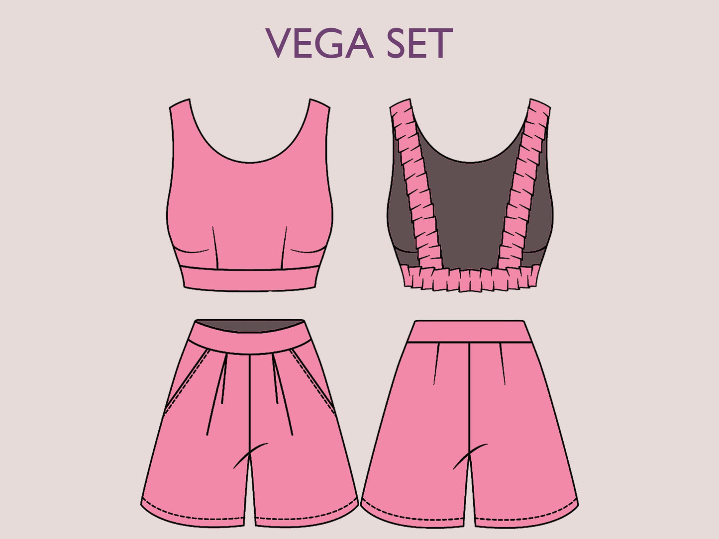 VEGA Set - Backless crop top | high waist short | Women dress pattern| Sleeveless dress, Short dress|   sewing Pattern PDF