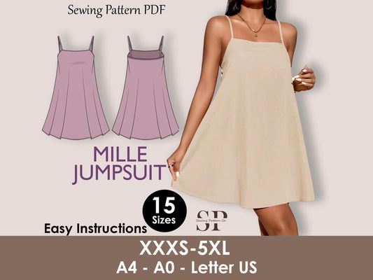 Mille Dress Pattern | casual mini dress pattern| women mini dress sewing pattern| easy dress pattern| summer dress | skirt, short dress PDF