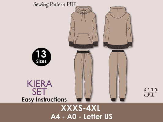 KIERA Set - Women Hoodie set| Hoodie & jogging pattern| Loungewear, Sweatshirt| Full Sleeve, lower| Women Winter set sewing Pattern PDF
