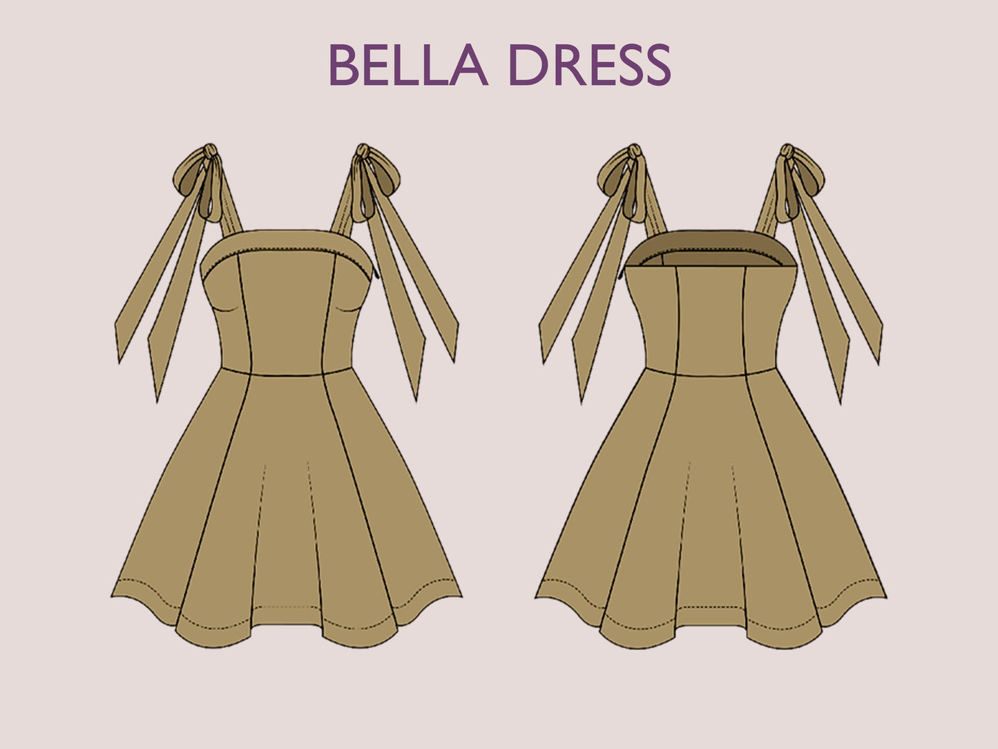 Bow straps dress pattern | Women dress sewing pattern | Bow Mini dress sewing pattern | PDF Sewing pattern | 15-sizes | prom dress pattern