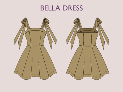 Bow straps dress pattern | Women dress sewing pattern | Bow Mini dress sewing pattern | PDF Sewing pattern | 15-sizes | prom dress pattern
