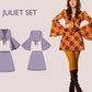 JULIET Set - 1970s Inspired Dress | boho set | Tie-front crop top deep neckline | Bell sleeve top, Short skirt dress| sewing Pattern PDF