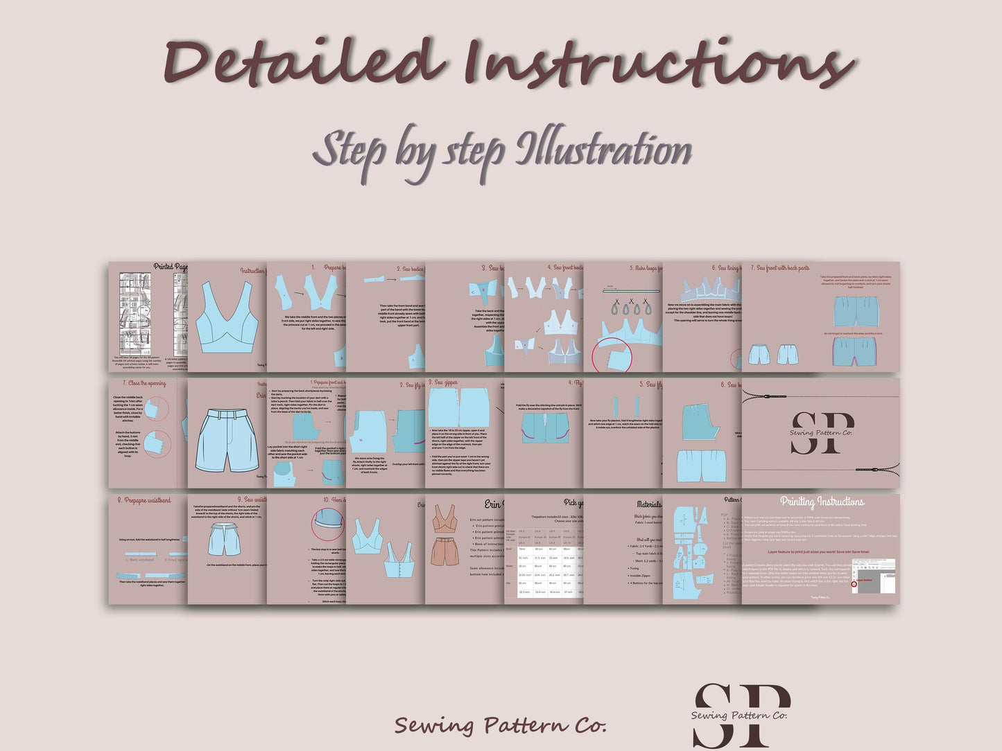 ERIN Set Sewing Pattern PDF | Crop Top Pattern & Shorts Pattern | Women’s Summer Outfit | High-waisted Digital Sewing Pattern 10 Sizes