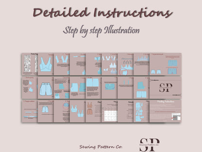 ERIN Set Sewing Pattern PDF | Crop Top Pattern & Shorts Pattern | Women’s Summer Outfit | High-waisted Digital Sewing Pattern 10 Sizes