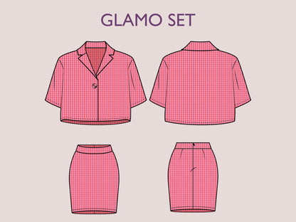 GLAMO Set - Shirt & skirt | Summer Dress | Women dress pattern| Half Sleeve dress, Short dress| sewing Pattern PDF jacket skirt combo
