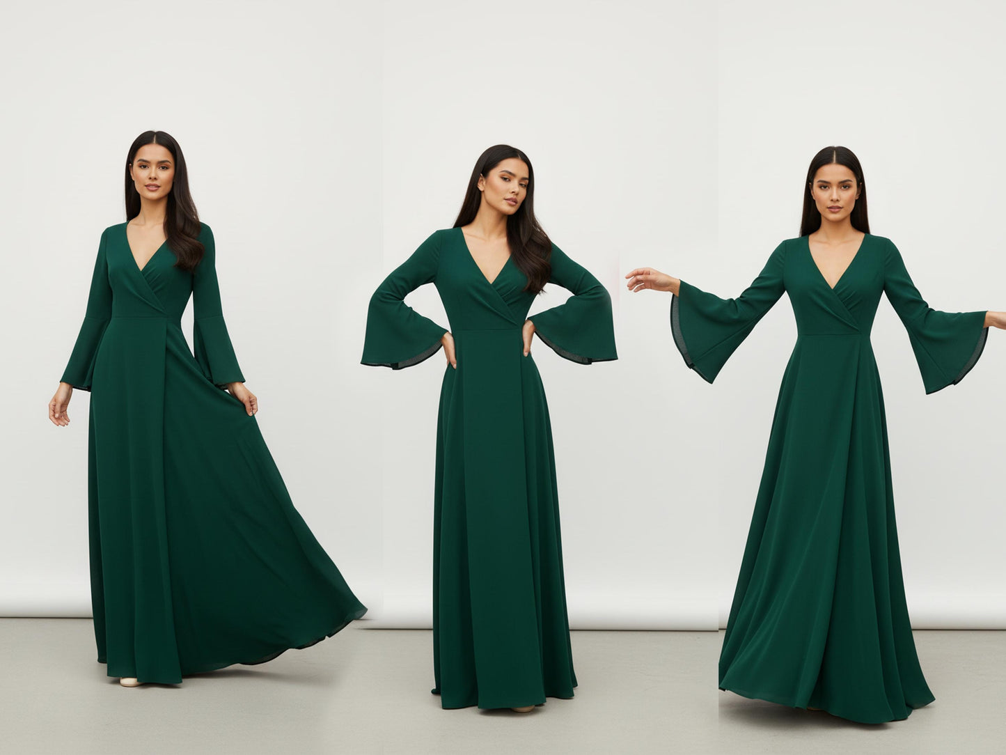 Maxi Wrap Dress Sewing Pattern PDF | Long Bell Sleeve Dress XS-3XL | Elegant Evening Gown Pattern
