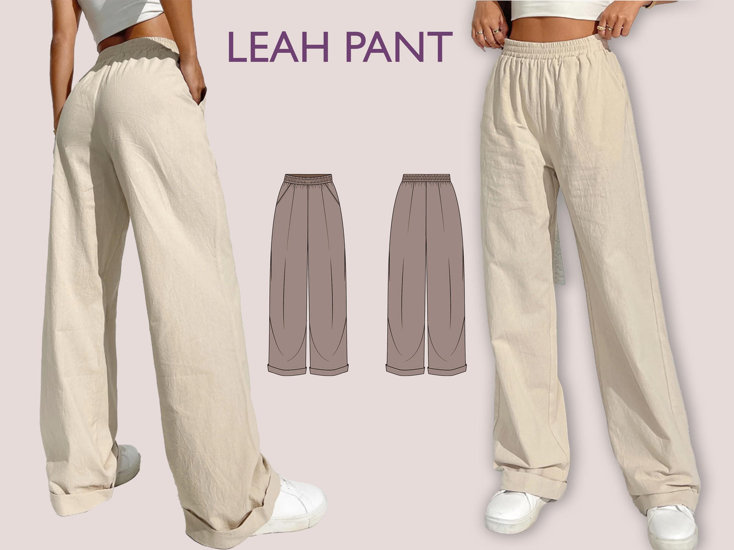 LEAH Pant PDF Sewing Pattern | Palazzo Pants | Elastic Waist | Wide Leg Pants | Digital Pattern | 13 Sizes XXXS–5XL| women sewing pattern