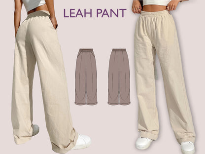 LEAH Pant PDF Sewing Pattern | Palazzo Pants | Elastic Waist | Wide Leg Pants | Digital Pattern | 13 Sizes XXXS–5XL| women sewing pattern